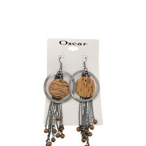 Oscar Dangle Earrings With Wooden Accents and Chain Tassels